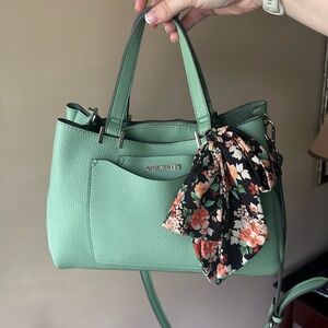 Steve Madden Green Handbag with Floral Scarf and wristlet insert